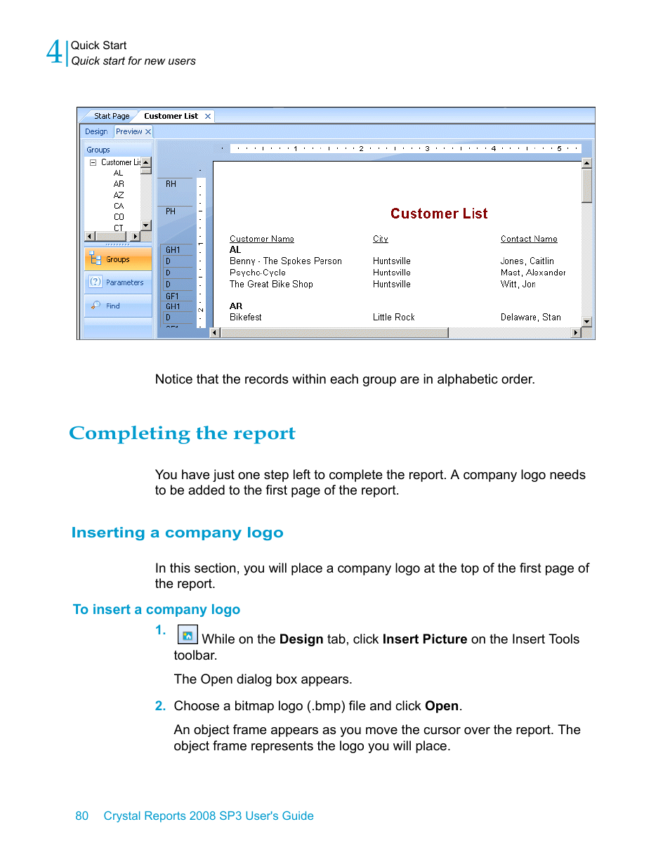 Completing the report, Inserting a company logo, To insert a company logo | HP Intelligent Management Center Standard Software Platform User Manual | Page 80 / 814