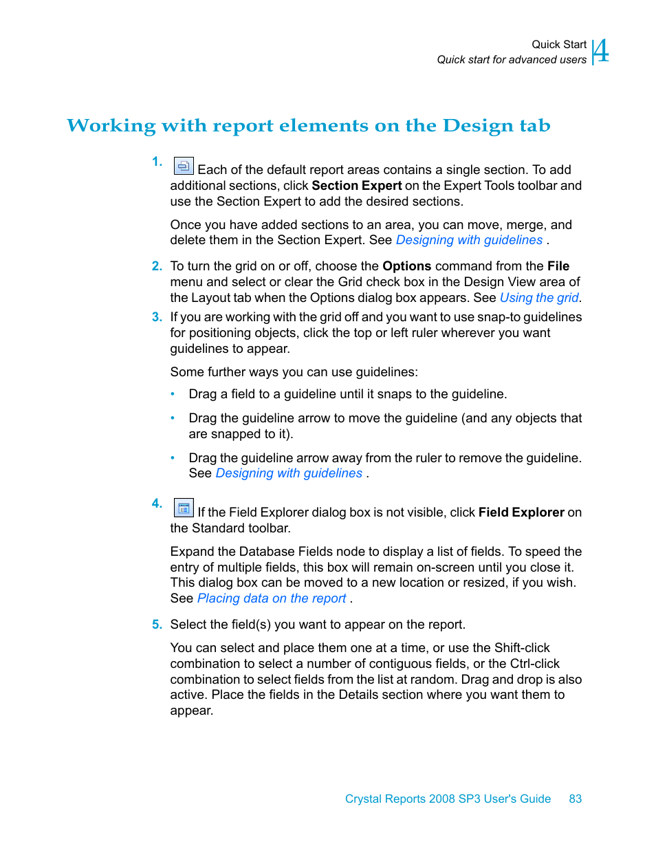 Working with report elements on the design tab | HP Intelligent Management Center Standard Software Platform User Manual | Page 83 / 814