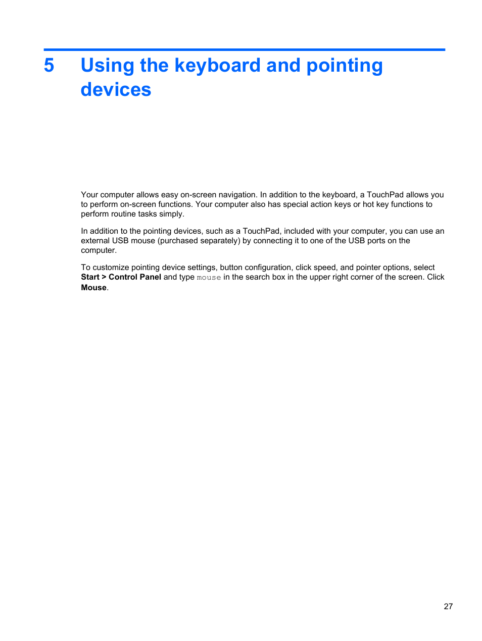 Using the keyboard and pointing devices, 5 using the keyboard and pointing devices, 5using the keyboard and pointing devices | HP Pavilion g4-2149se Notebook PC User Manual | Page 37 / 100