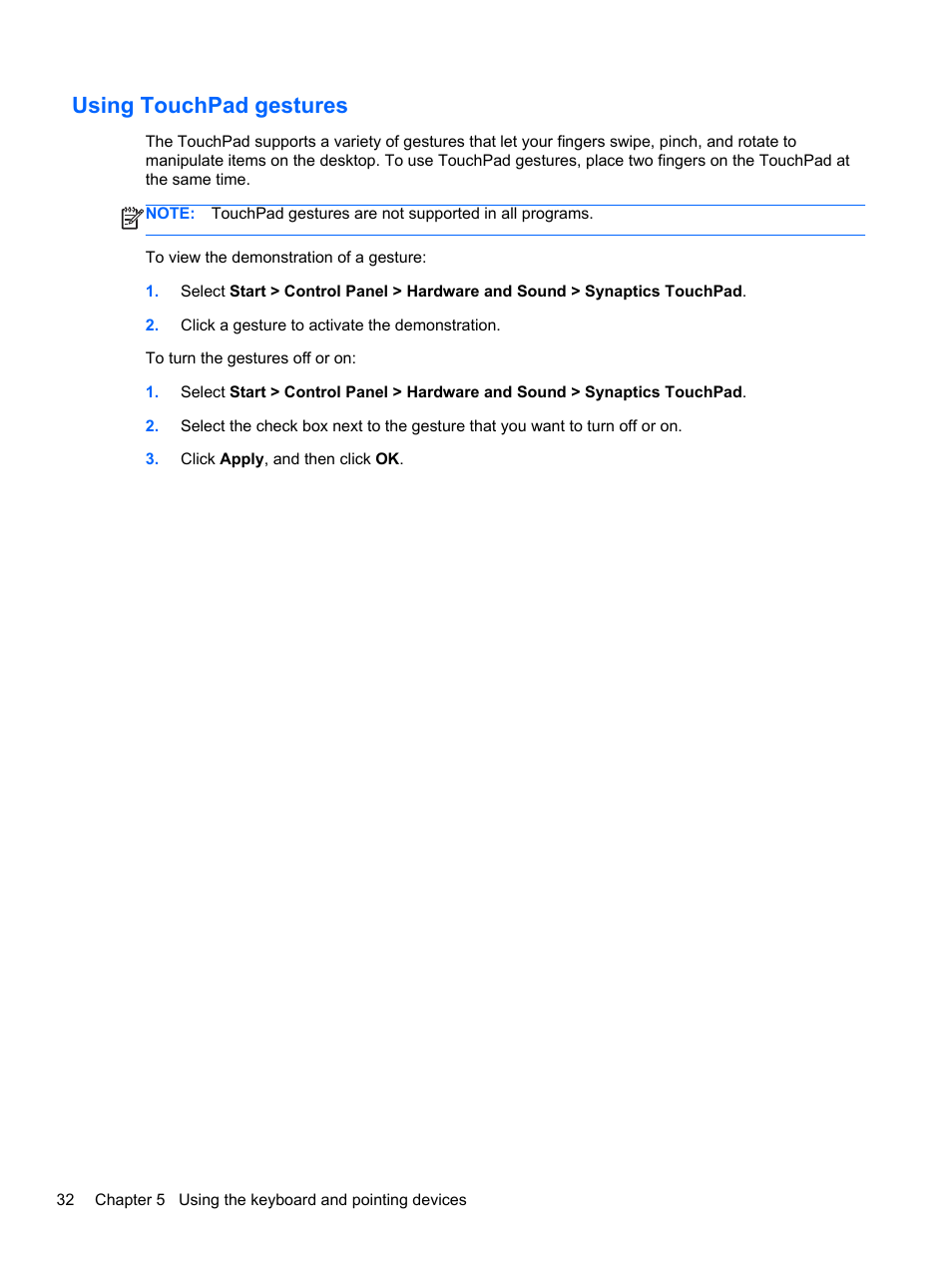 Using touchpad gestures | HP Pavilion g4-2149se Notebook PC User Manual | Page 42 / 100