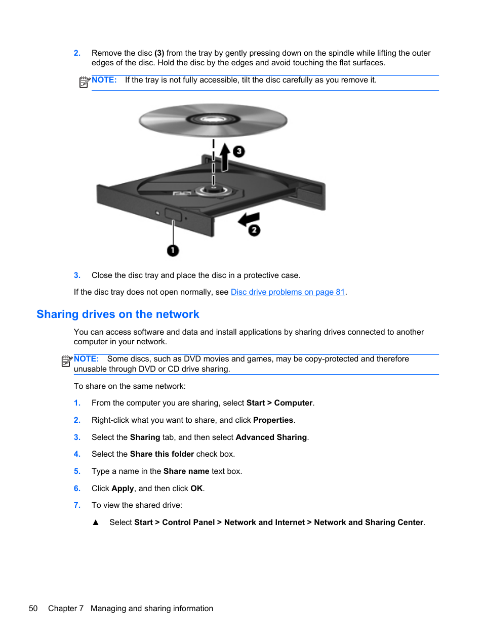 Sharing drives on the network | HP Pavilion g4-2149se Notebook PC User Manual | Page 60 / 100