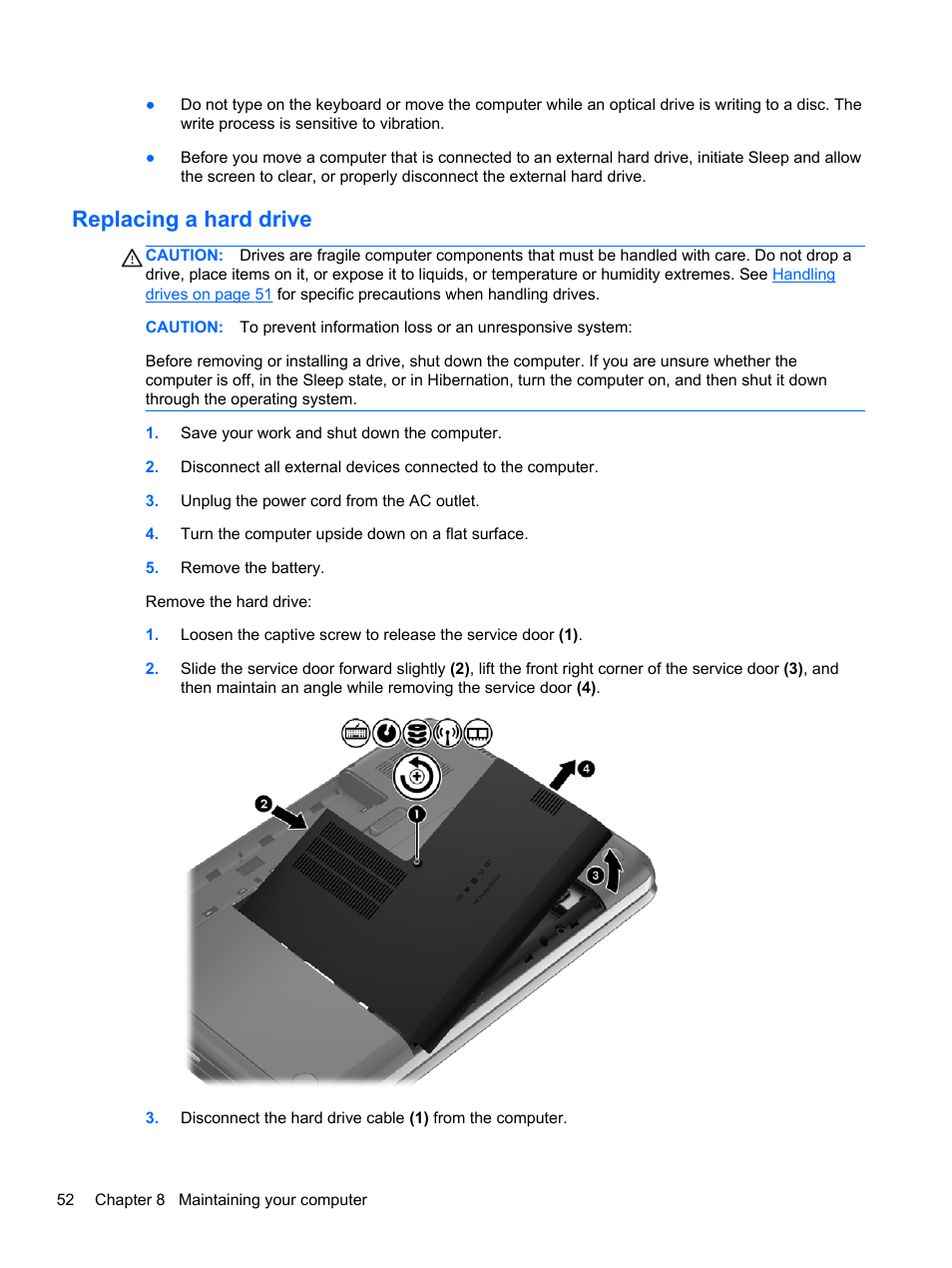 Replacing a hard drive | HP Pavilion g4-2149se Notebook PC User Manual | Page 62 / 100