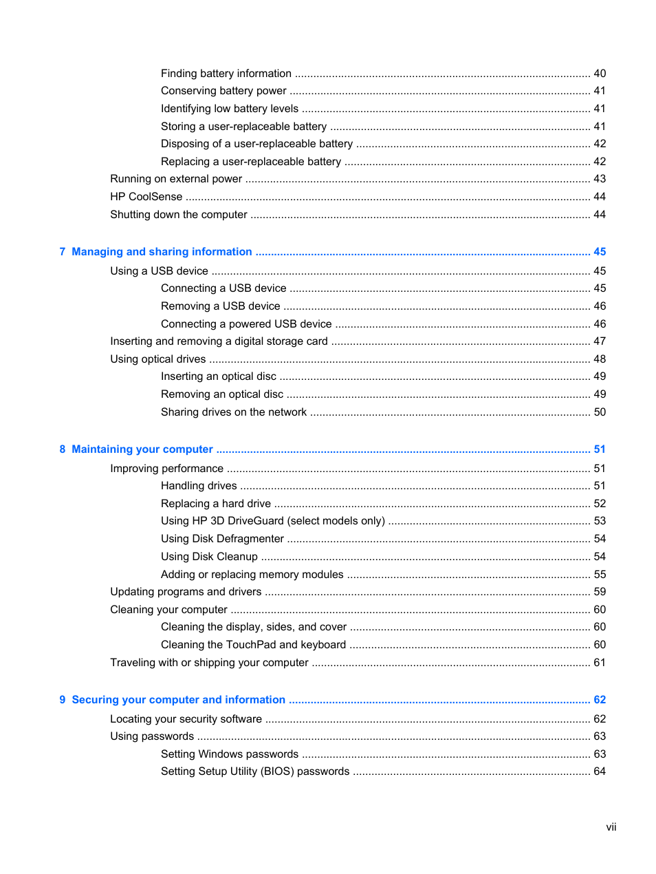 HP Pavilion g4-2149se Notebook PC User Manual | Page 7 / 100