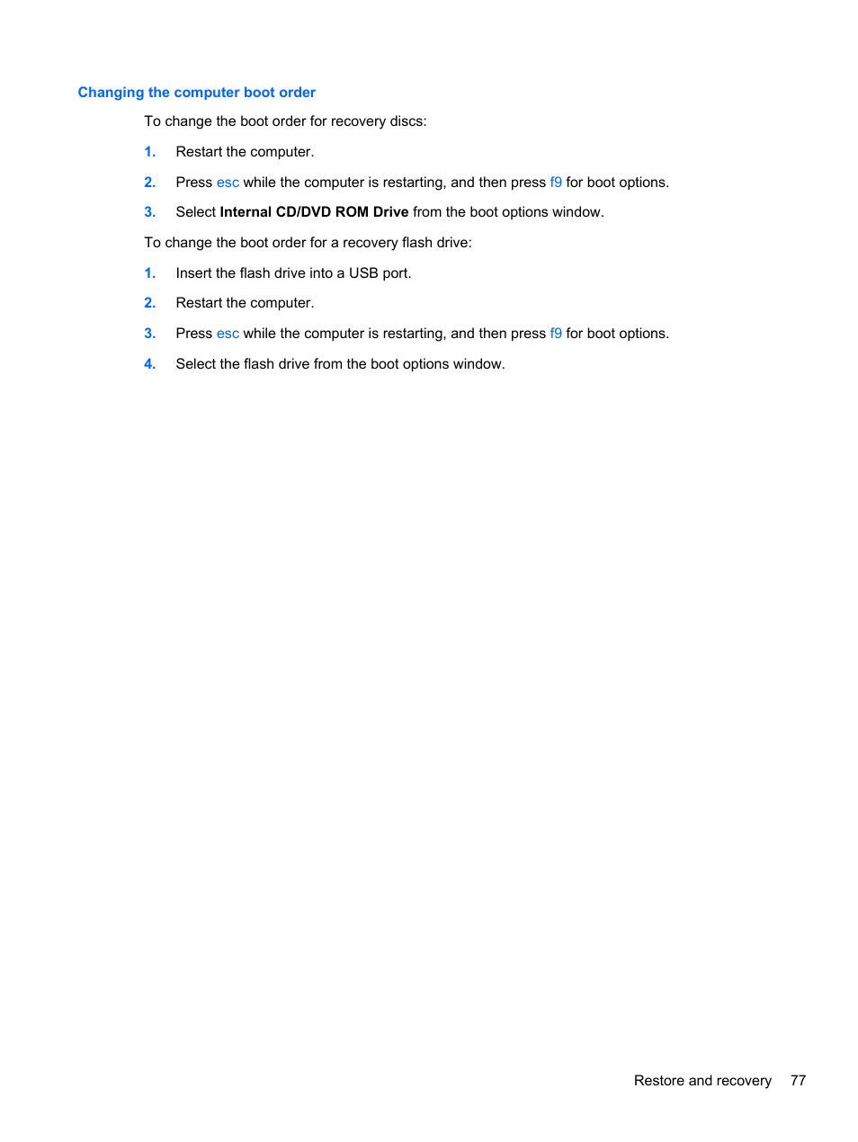 Changing the computer boot order | HP Pavilion g4-2149se Notebook PC User Manual | Page 87 / 100