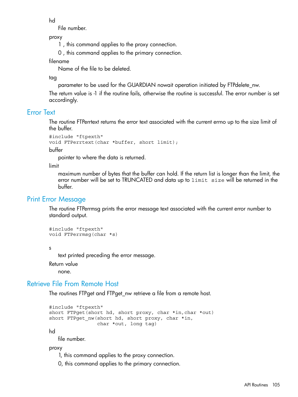 Error text, Print error message, Retrieve file from remote host | HP Integrity NonStop H-Series User Manual | Page 105 / 200