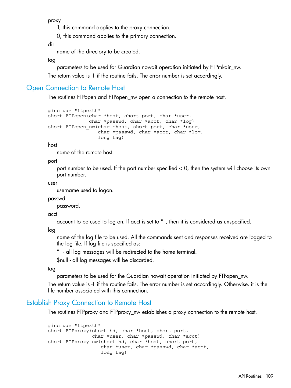 Open connection to remote host, Establish proxy connection to remote host | HP Integrity NonStop H-Series User Manual | Page 109 / 200