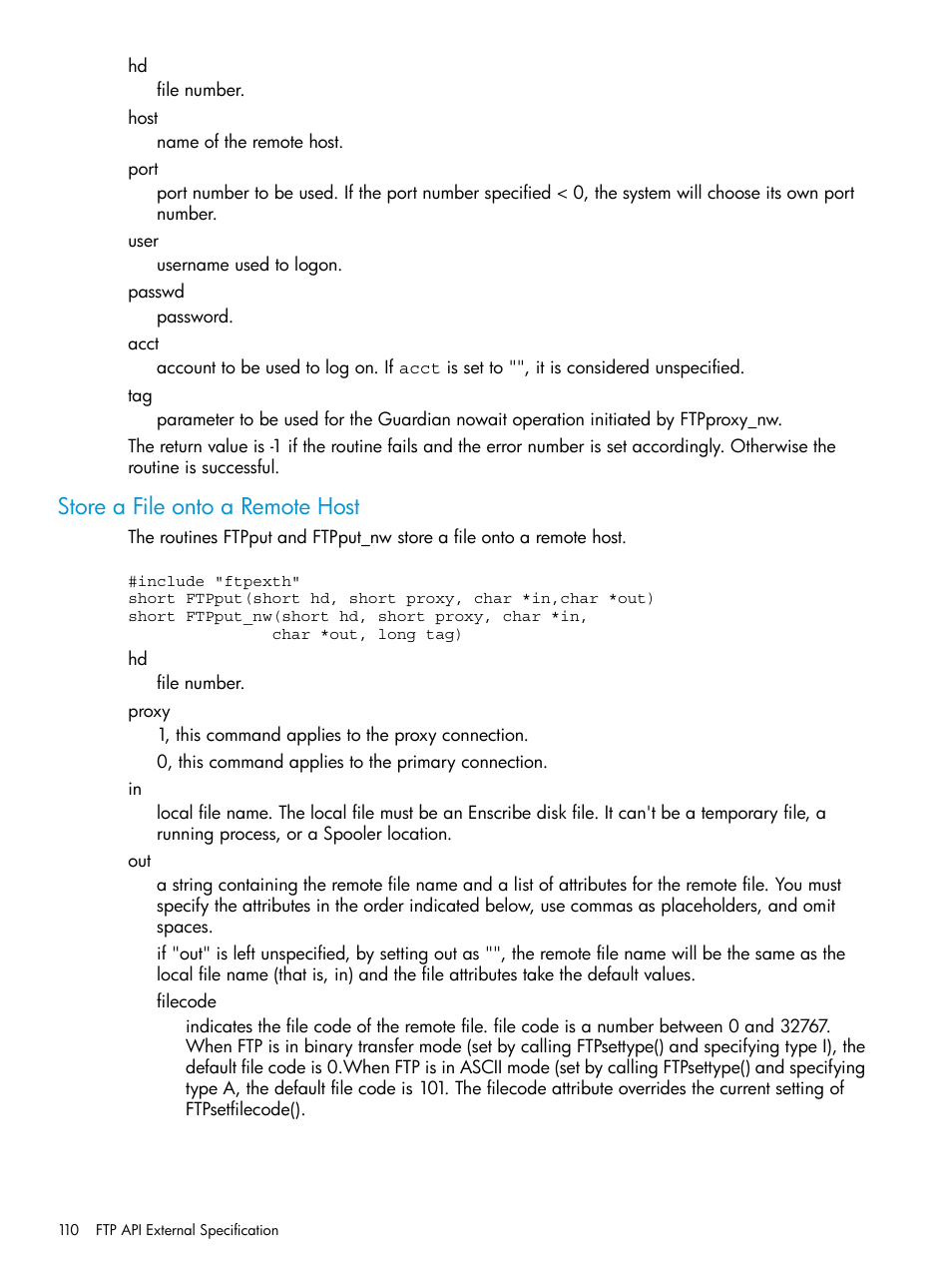 Store a file onto a remote host | HP Integrity NonStop H-Series User Manual | Page 110 / 200