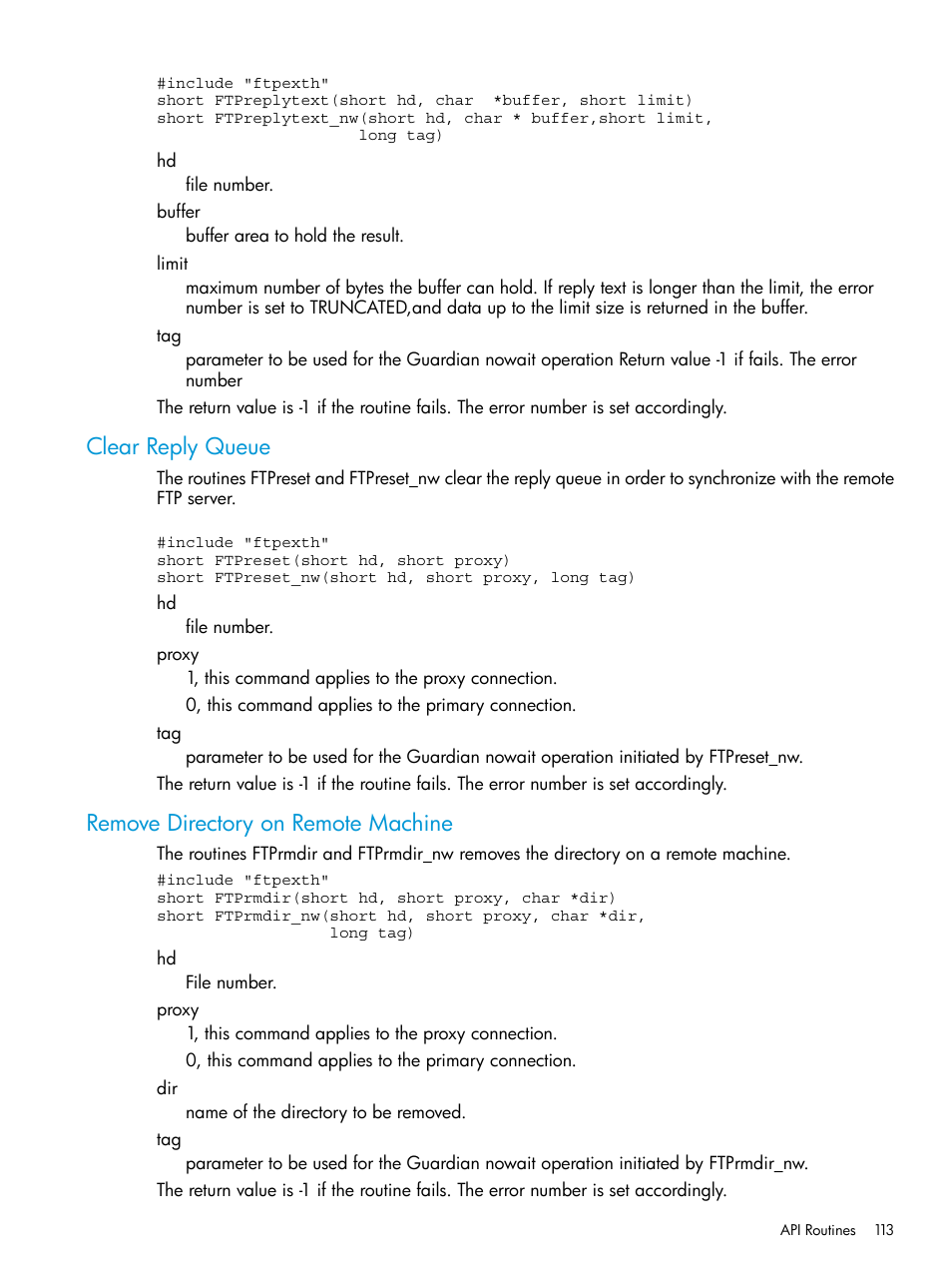 Clear reply queue, Remove directory on remote machine | HP Integrity NonStop H-Series User Manual | Page 113 / 200