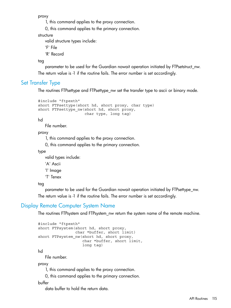 Set transfer type, Display remote computer system name | HP Integrity NonStop H-Series User Manual | Page 115 / 200