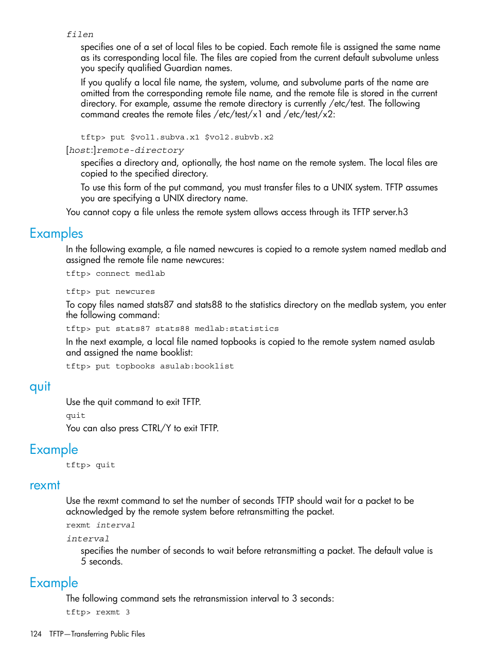 Examples, Quit, Example | Rexmt, Examples quit example rexmt example | HP Integrity NonStop H-Series User Manual | Page 124 / 200
