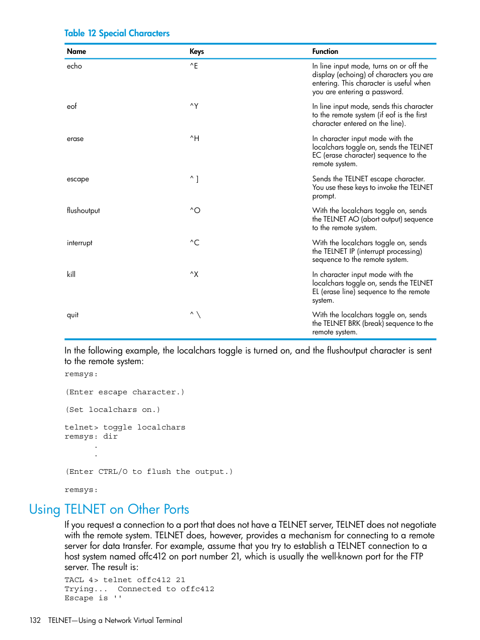 Using telnet on other ports | HP Integrity NonStop H-Series User Manual | Page 132 / 200