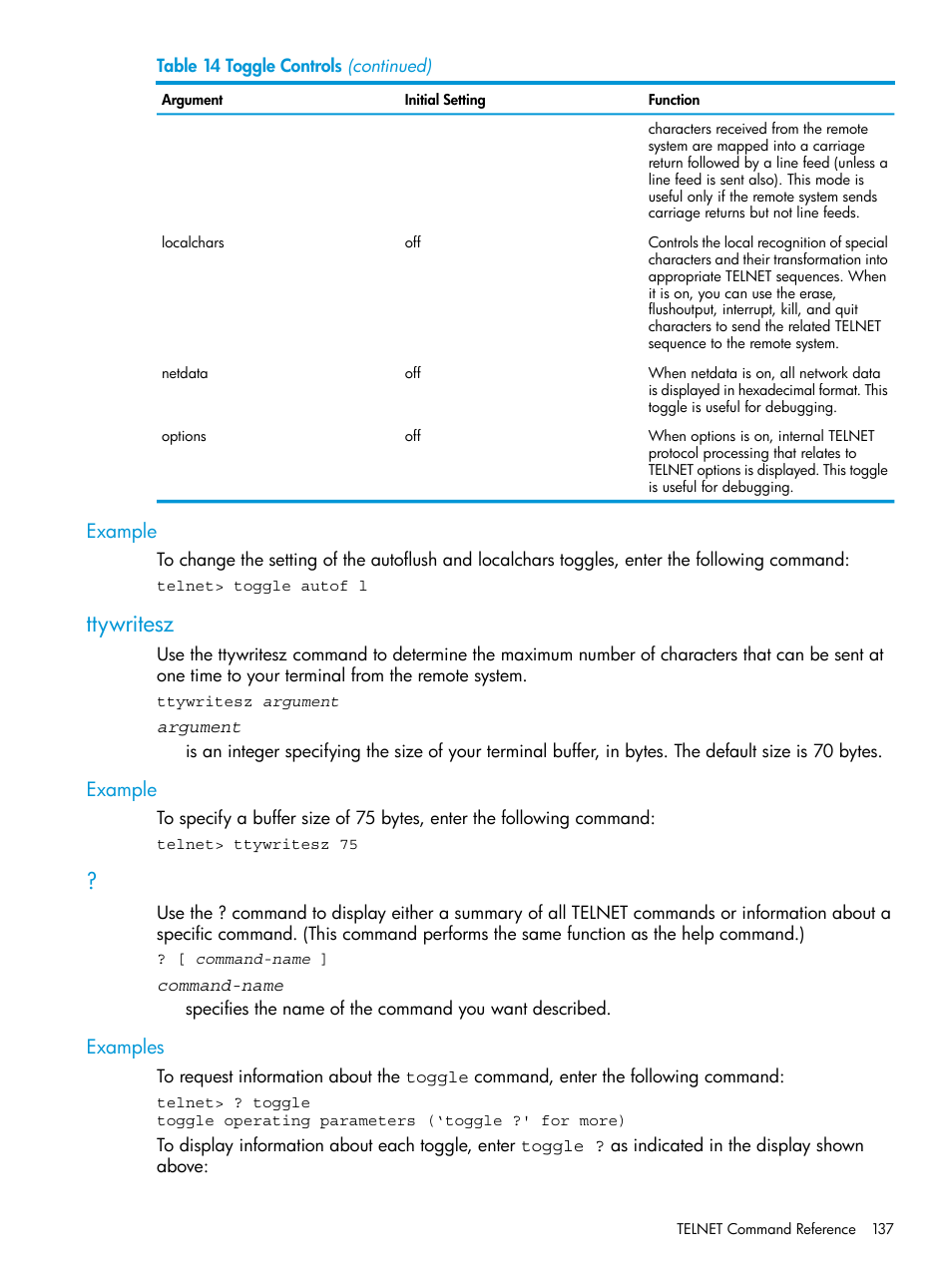 Example, Ttywritesz, Examples | HP Integrity NonStop H-Series User Manual | Page 137 / 200