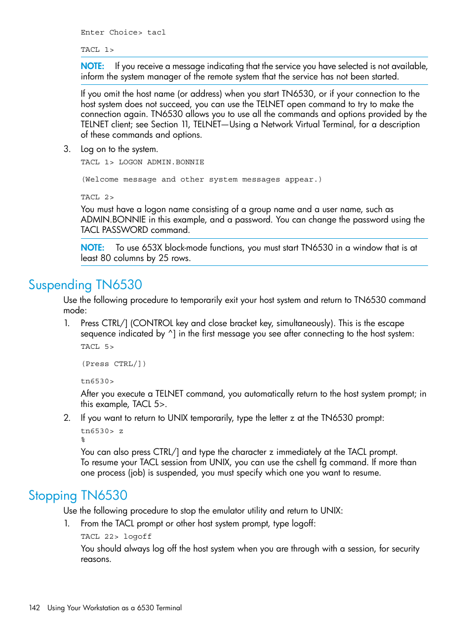 Suspending tn6530, Stopping tn6530, Suspending tn6530 stopping tn6530 | HP Integrity NonStop H-Series User Manual | Page 142 / 200