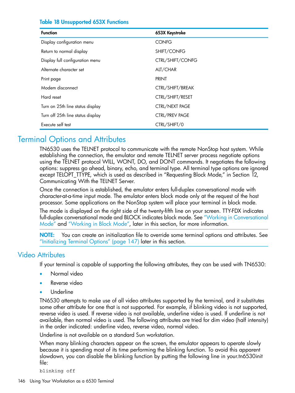 Terminal options and attributes, Video attributes | HP Integrity NonStop H-Series User Manual | Page 146 / 200