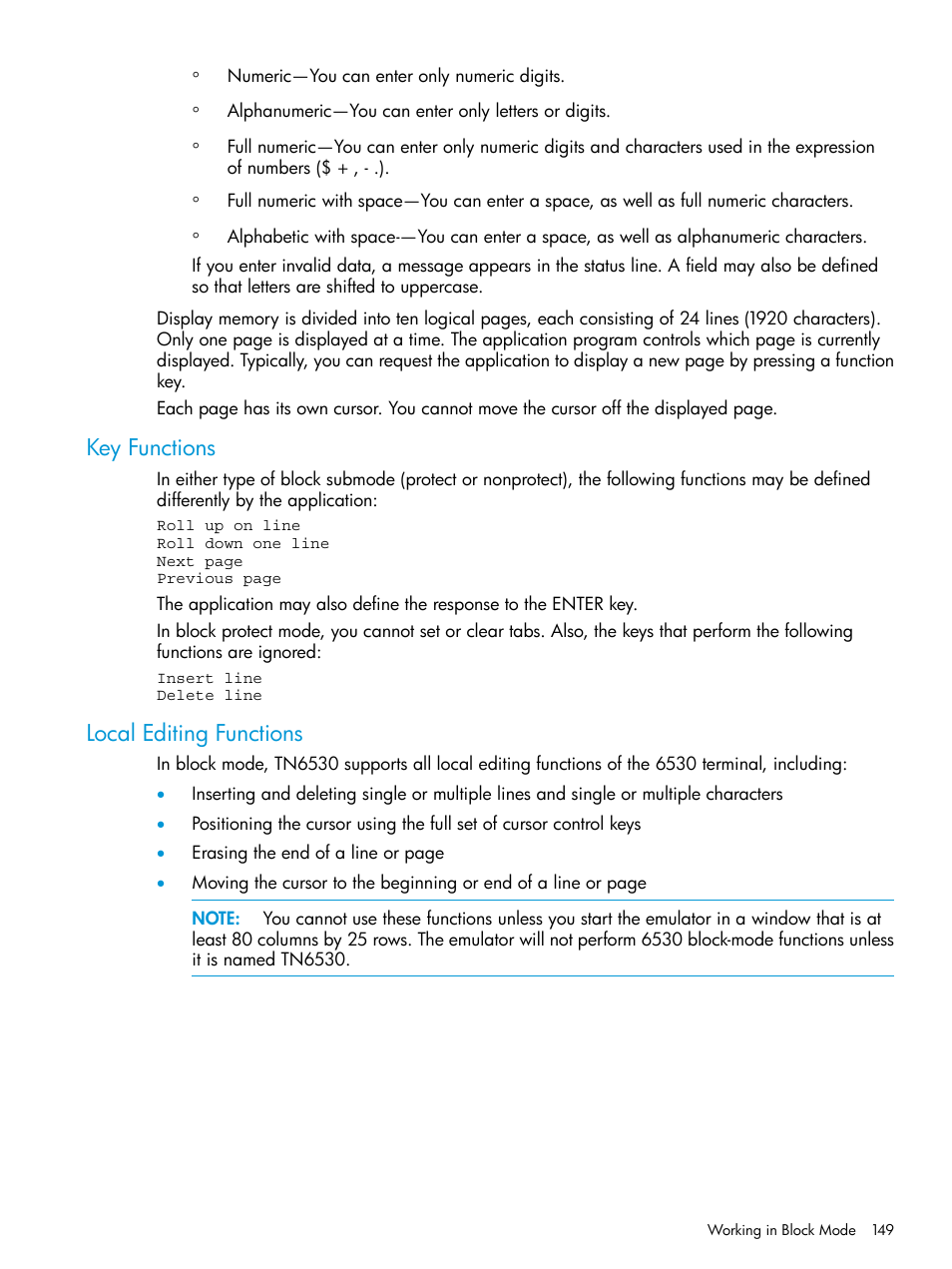 Key functions, Local editing functions, Key functions local editing functions | HP Integrity NonStop H-Series User Manual | Page 149 / 200