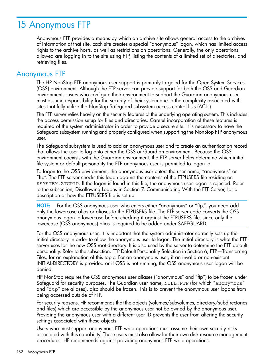 15 anonymous ftp, Anonymous ftp | HP Integrity NonStop H-Series User Manual | Page 152 / 200