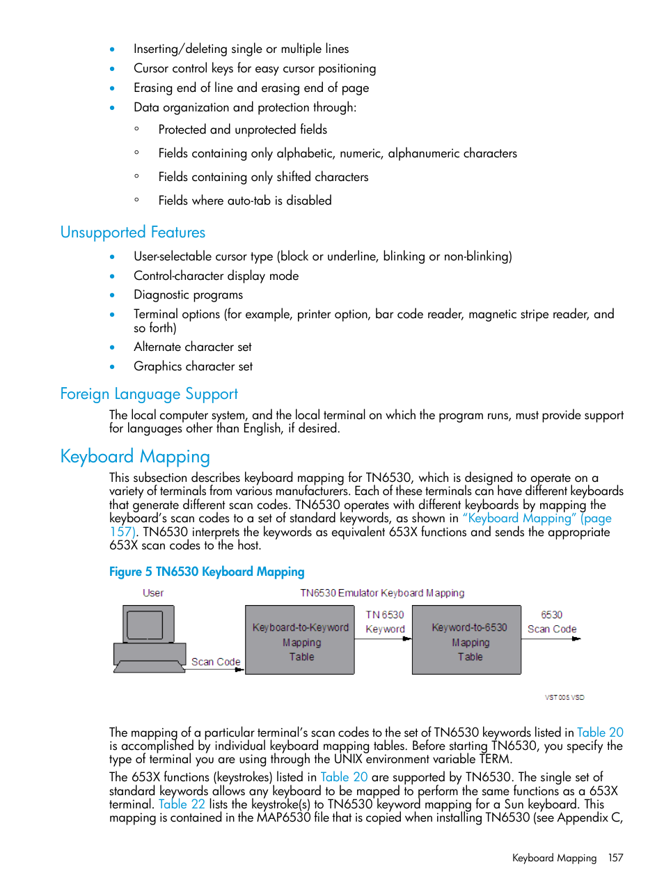 Unsupported features, Foreign language support, Keyboard mapping | Unsupported features foreign language support | HP Integrity NonStop H-Series User Manual | Page 157 / 200