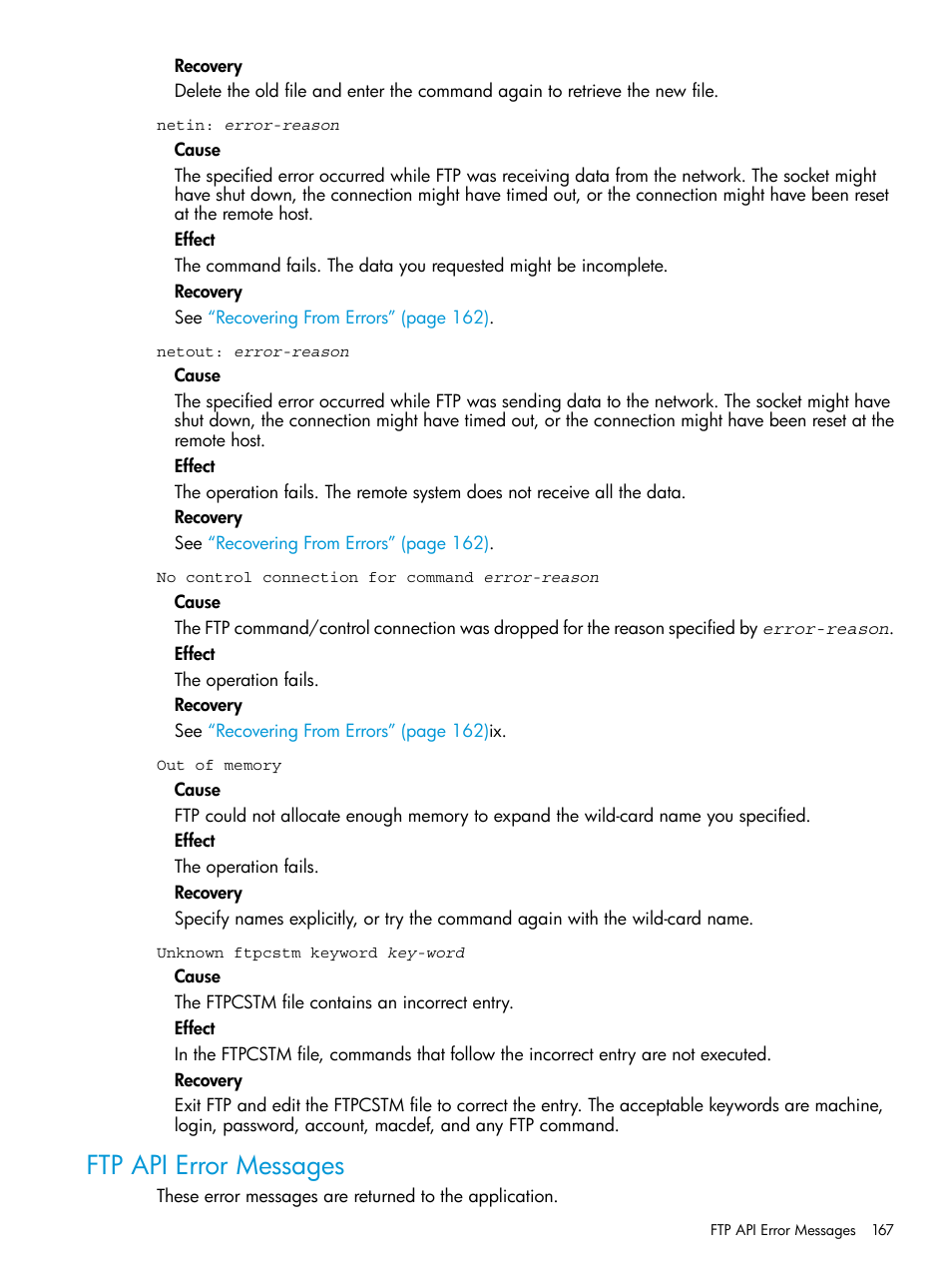 Ftp api error messages | HP Integrity NonStop H-Series User Manual | Page 167 / 200