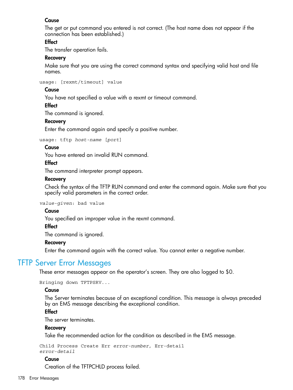 Tftp server error messages | HP Integrity NonStop H-Series User Manual | Page 178 / 200