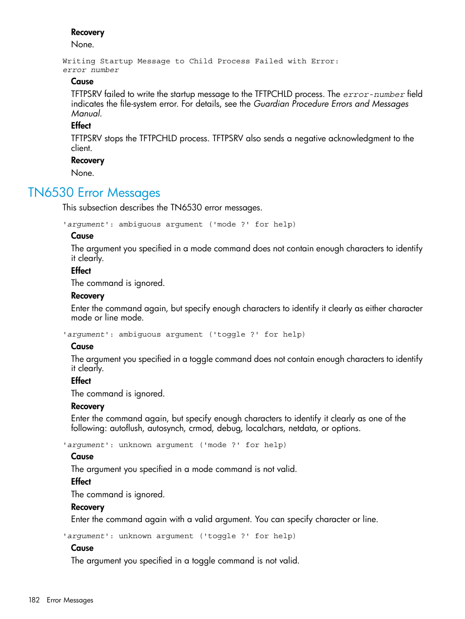 Tn6530 error messages | HP Integrity NonStop H-Series User Manual | Page 182 / 200