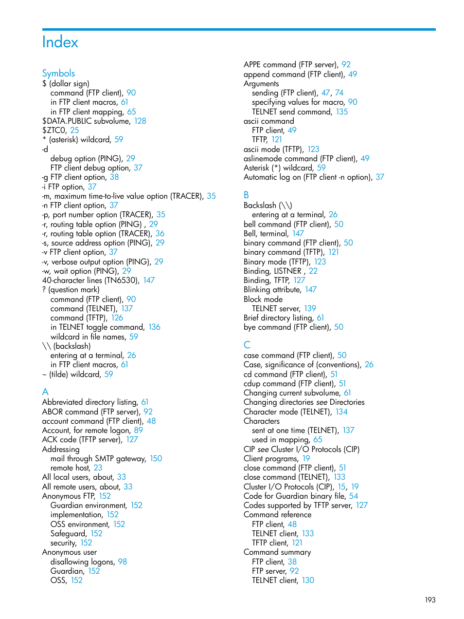 Index | HP Integrity NonStop H-Series User Manual | Page 193 / 200