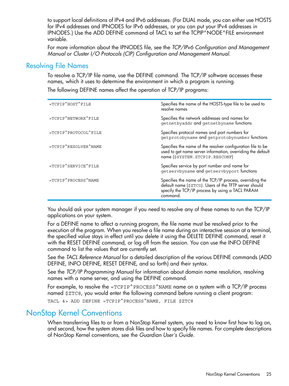 Resolving file names, Nonstop kernel conventions | HP Integrity NonStop H-Series User Manual | Page 25 / 200