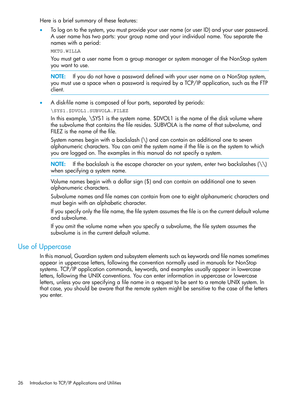 Use of uppercase | HP Integrity NonStop H-Series User Manual | Page 26 / 200