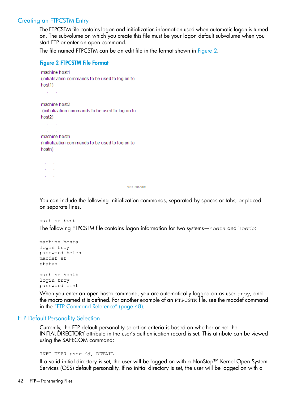 Creating an ftpcstm entry, Ftp default personality selection | HP Integrity NonStop H-Series User Manual | Page 42 / 200