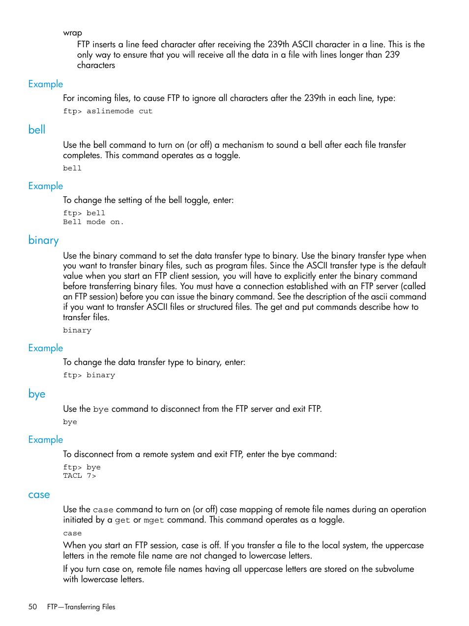 Example, Bell, Binary | Case, Bell binary bye case | HP Integrity NonStop H-Series User Manual | Page 50 / 200