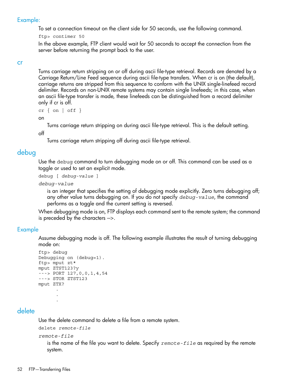 Example, Debug, Delete | Cr debug delete | HP Integrity NonStop H-Series User Manual | Page 52 / 200