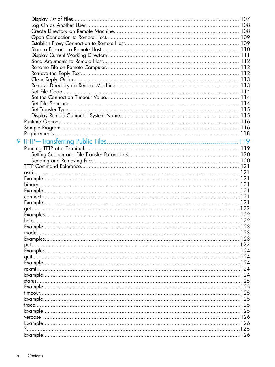 9 tftp—transferring public files | HP Integrity NonStop H-Series User Manual | Page 6 / 200