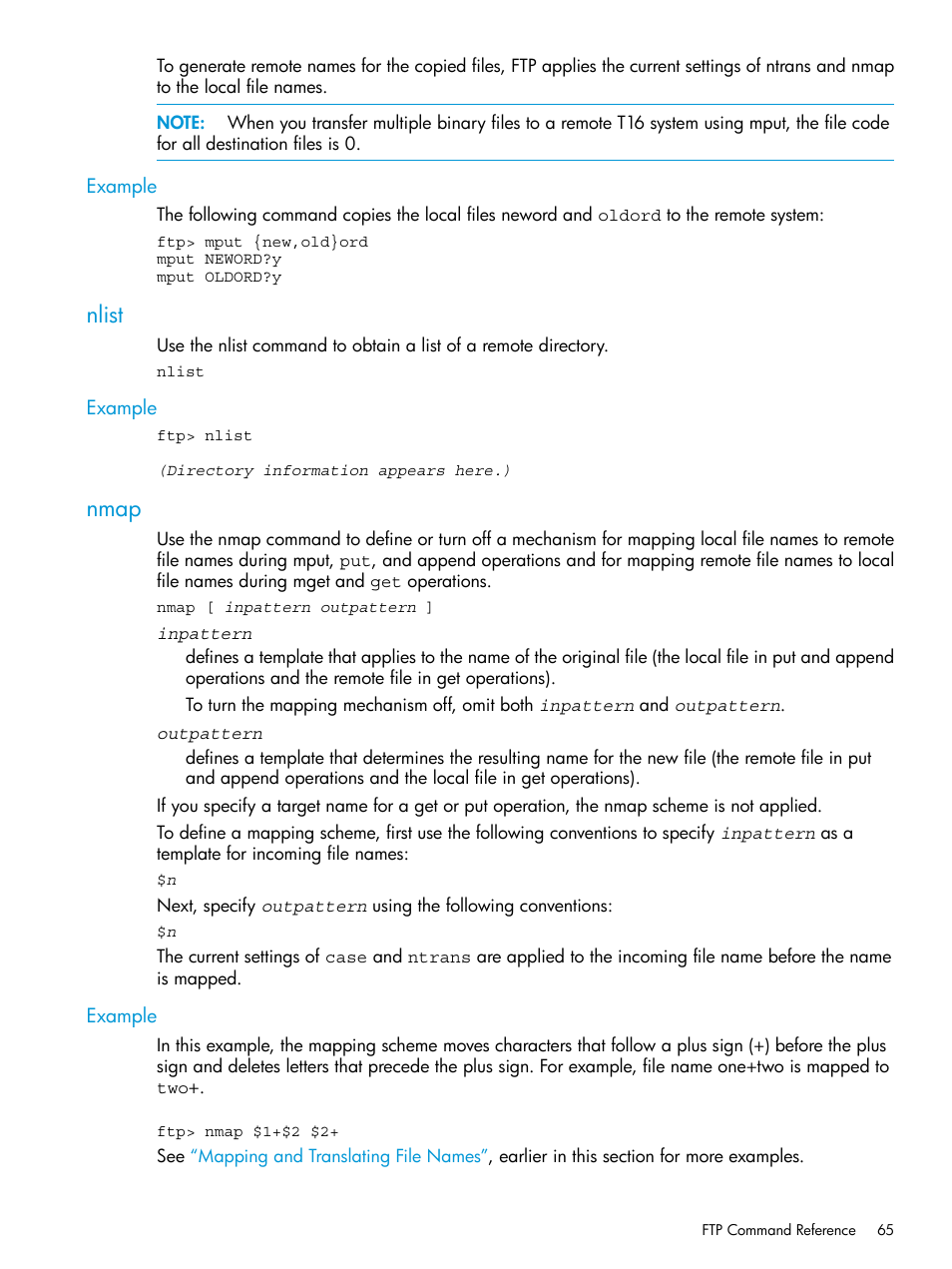 Example, Nlist, Nmap | Nlist nmap | HP Integrity NonStop H-Series User Manual | Page 65 / 200