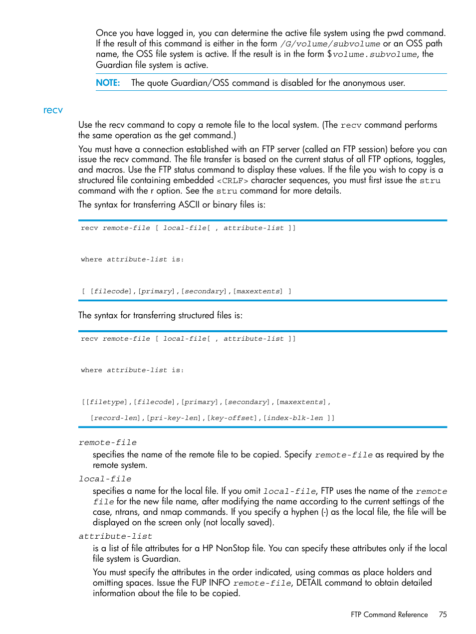 Recv | HP Integrity NonStop H-Series User Manual | Page 75 / 200