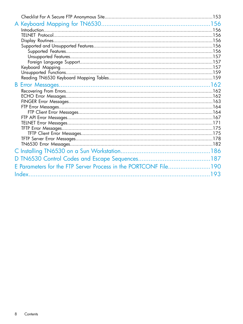 A keyboard mapping for tn6530, B error messages | HP Integrity NonStop H-Series User Manual | Page 8 / 200