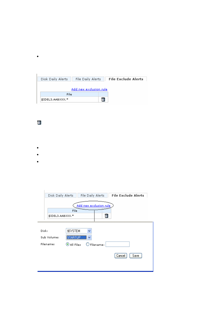 2-3-5 file exclude alerts, Figure 3-35 file exclude definitions, Figure 3-36 file exclude definition | HP Integrity NonStop H-Series User Manual | Page 53 / 114