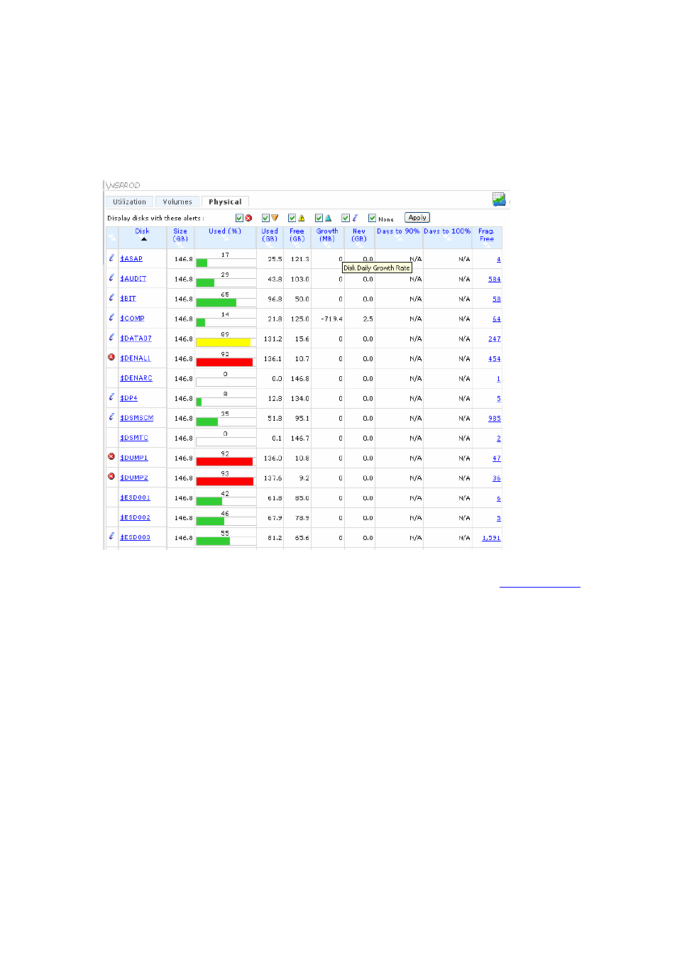 Figure 4-43 archived physical disks summary, Filter the display based on alerts | HP Integrity NonStop H-Series User Manual | Page 61 / 114