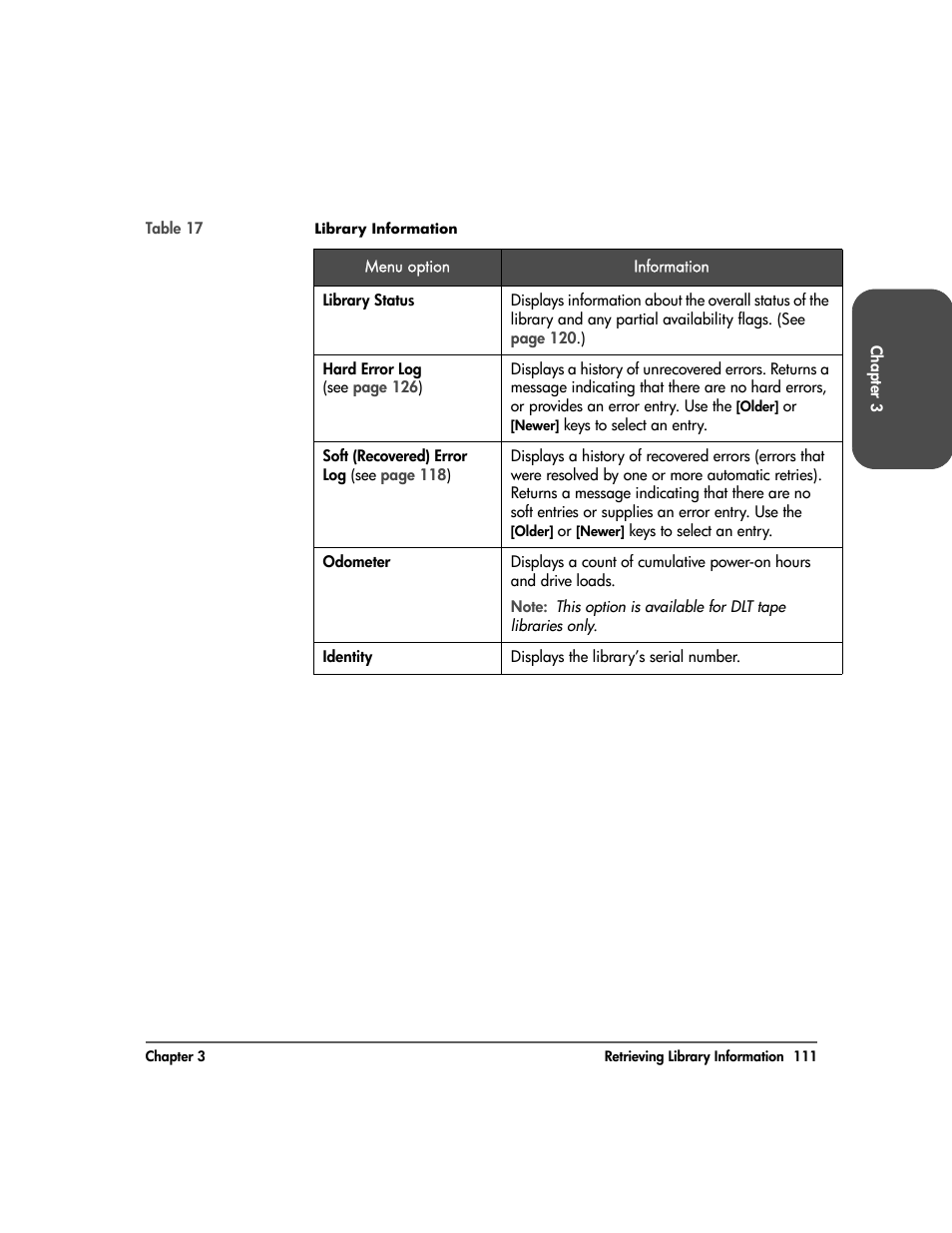 Table 17 | HP Surestore 10.100 Tape Library User Manual | Page 113 / 238