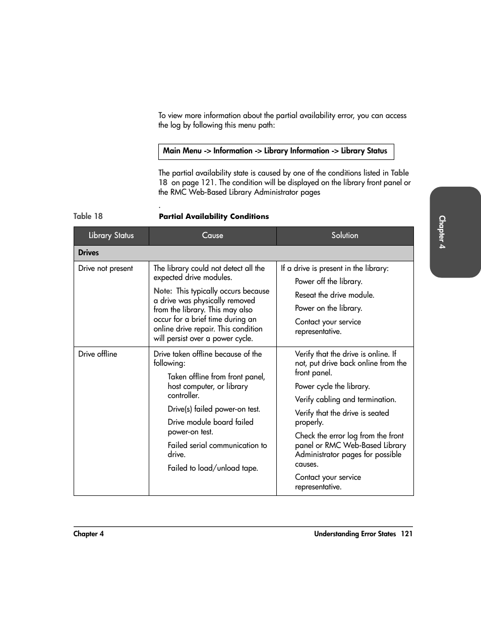 Table 18 | HP Surestore 10.100 Tape Library User Manual | Page 123 / 238