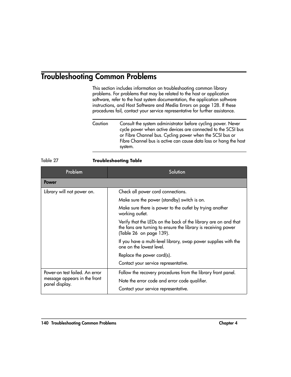 Troubleshooting common problems, Troubleshooting common problems 140 | HP Surestore 10.100 Tape Library User Manual | Page 142 / 238