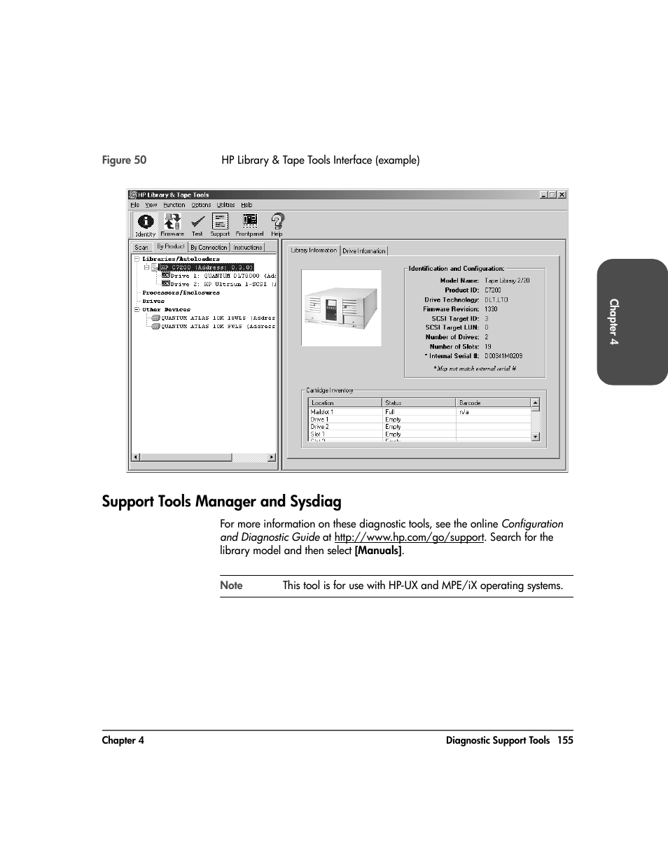 Support tools manager and sysdiag, Support tools manager and sysdiag 155, Figure 50 | HP Surestore 10.100 Tape Library User Manual | Page 157 / 238