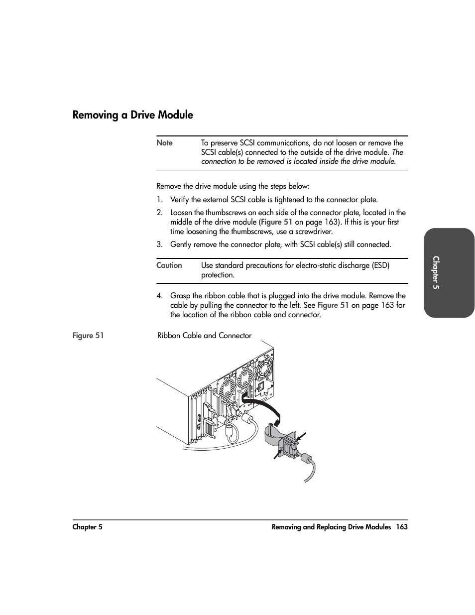 Removing a drive module, Removing a drive module 163 | HP Surestore 10.100 Tape Library User Manual | Page 165 / 238
