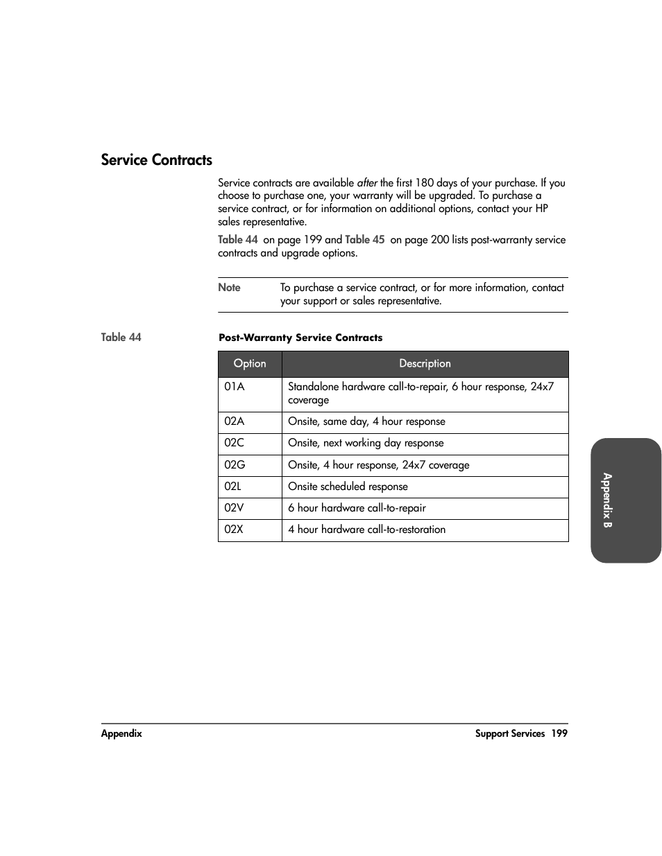 Service contracts, Service contracts 199 | HP Surestore 10.100 Tape Library User Manual | Page 201 / 238