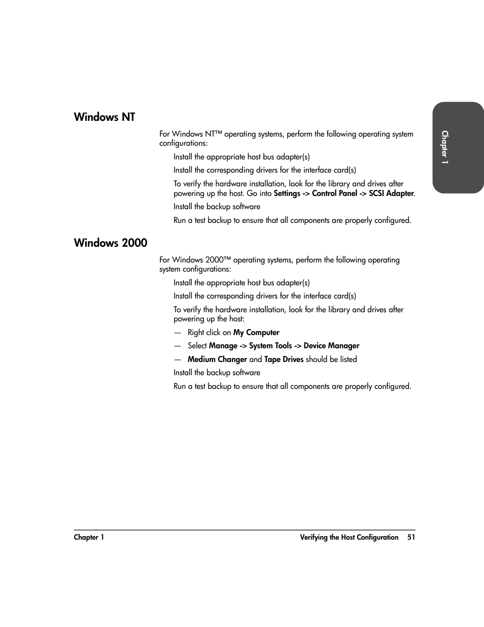 Windows nt, Windows 2000, Windows nt 51 | Windows 2000 51 | HP Surestore 10.100 Tape Library User Manual | Page 53 / 238