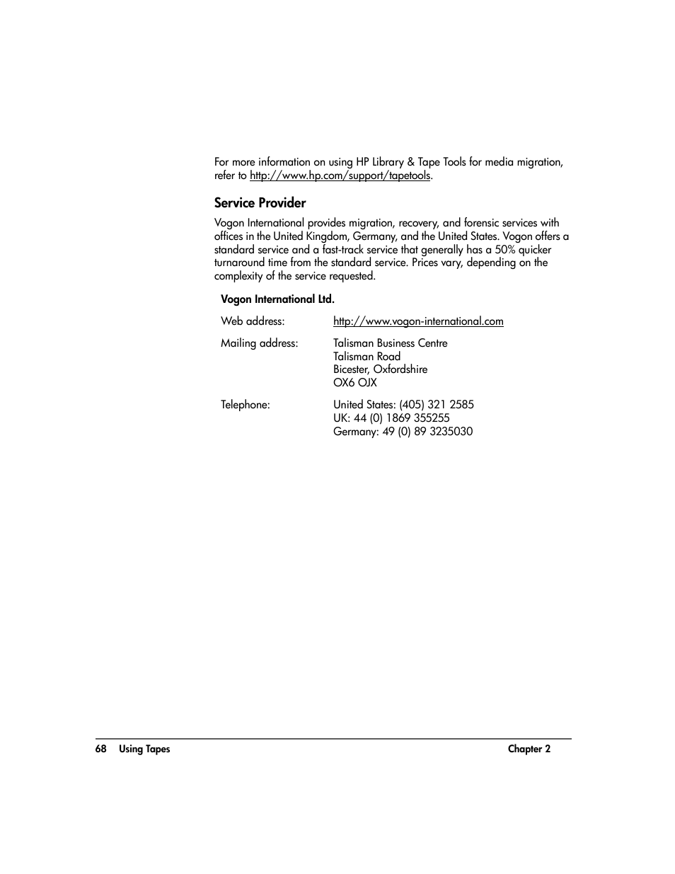 Service provider, Service provider 68 | HP Surestore 10.100 Tape Library User Manual | Page 70 / 238