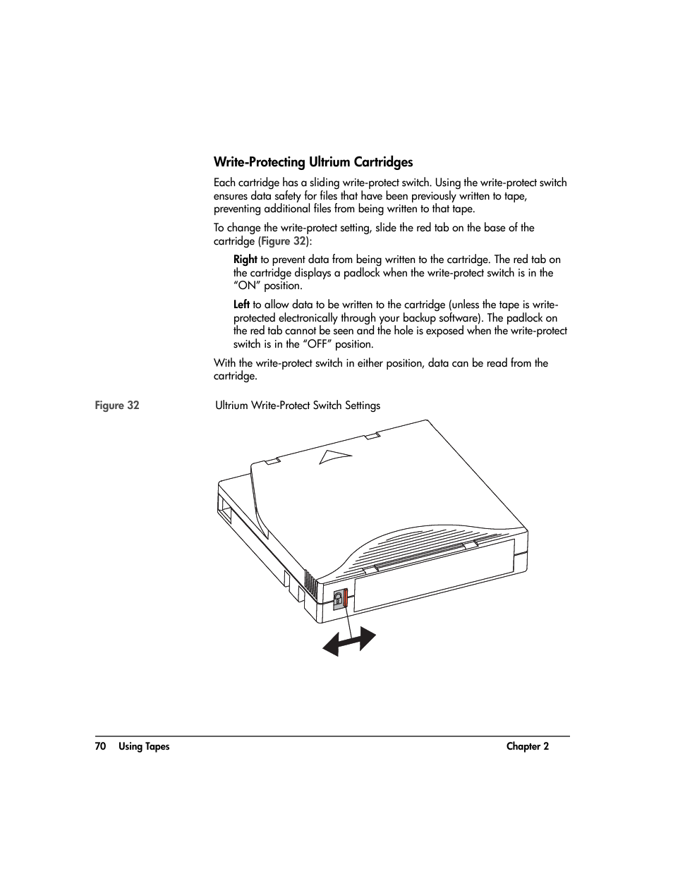 Write-protecting ultrium cartridges, Write-protecting ultrium cartridges 70 | HP Surestore 10.100 Tape Library User Manual | Page 72 / 238