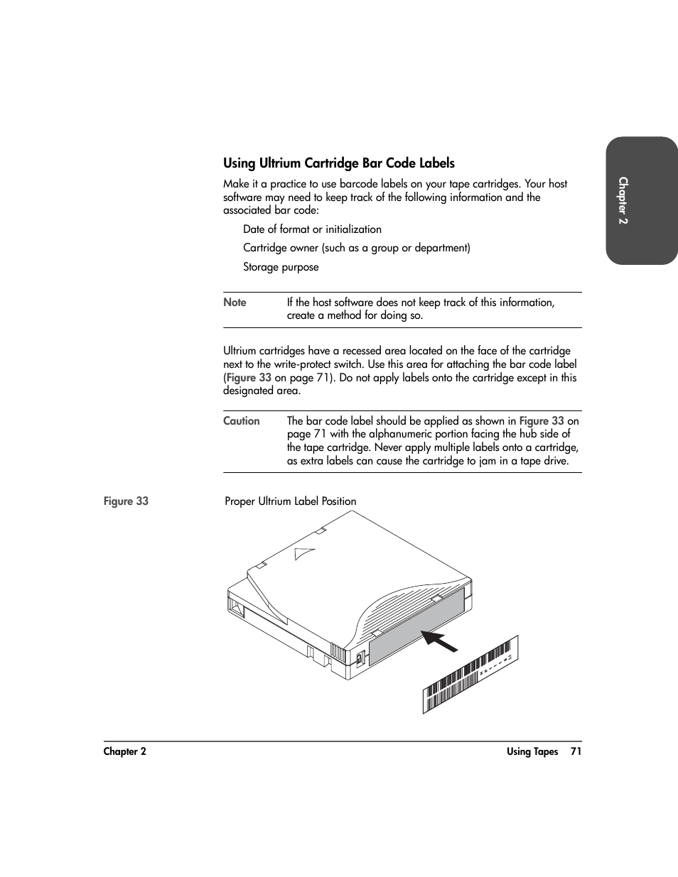 Using ultrium cartridge bar code labels, Using ultrium cartridge bar code labels 71 | HP Surestore 10.100 Tape Library User Manual | Page 73 / 238