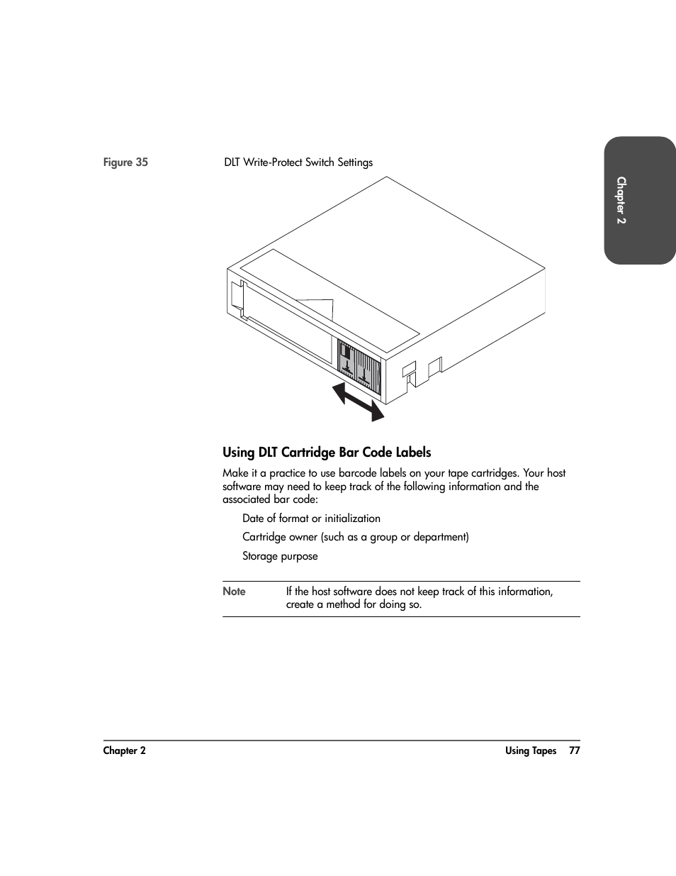 Using dlt cartridge bar code labels, Using dlt cartridge bar code labels 77 | HP Surestore 10.100 Tape Library User Manual | Page 79 / 238