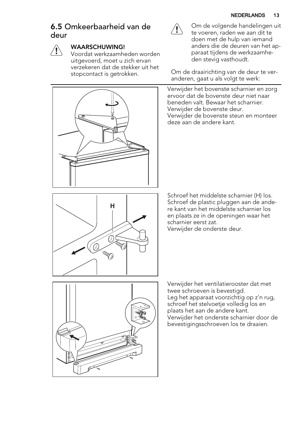 5 omkeerbaarheid van de deur | AEG S74300DSM0 User Manual | Page 13 / 72