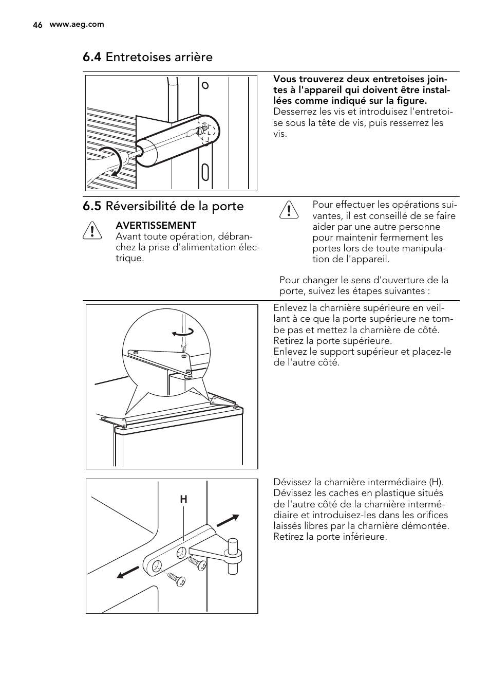 4 entretoises arrière, 5 réversibilité de la porte | AEG S74300DSM0 User Manual | Page 46 / 72