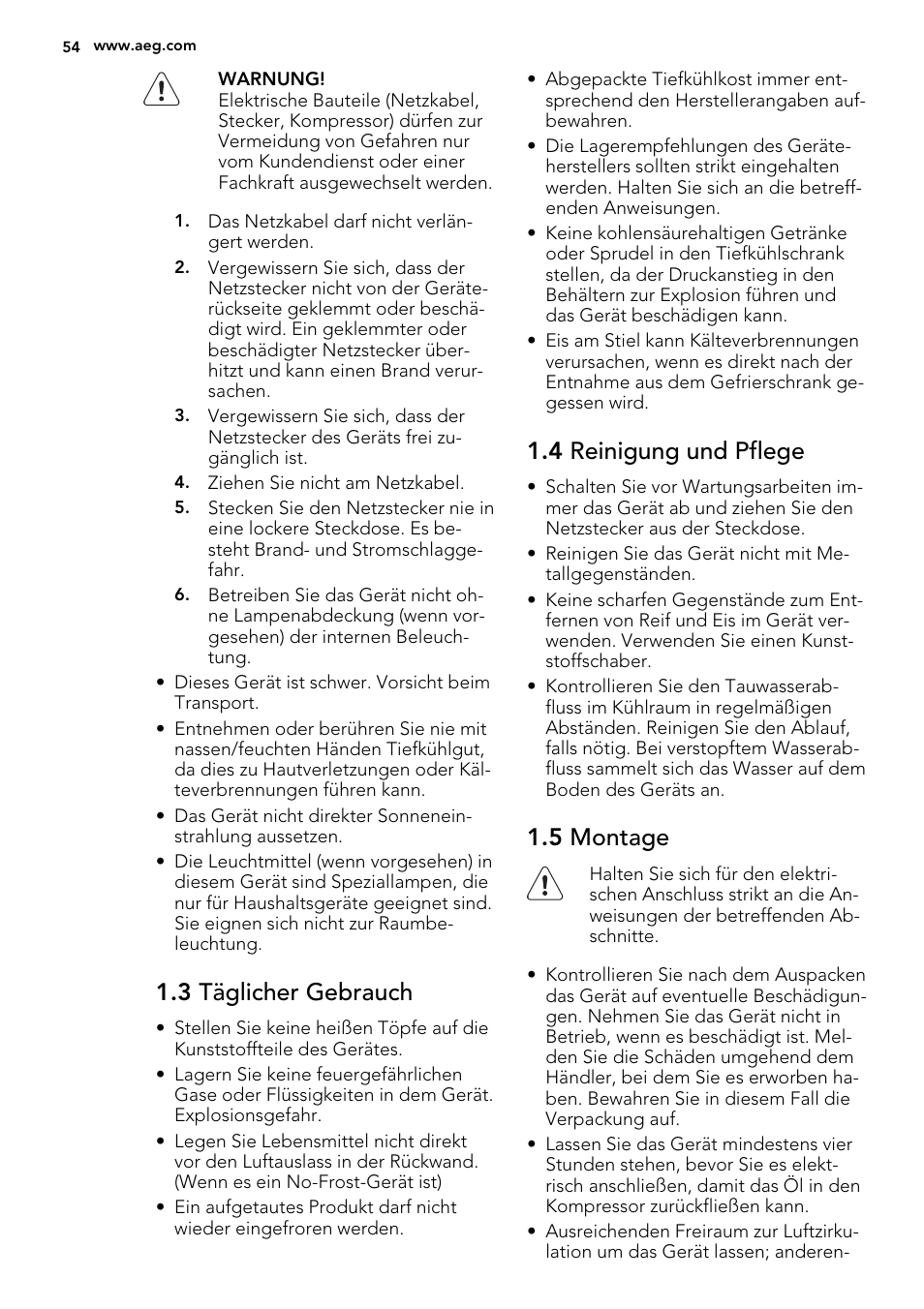 3 täglicher gebrauch, 4 reinigung und pflege, 5 montage | AEG S74300DSM0 User Manual | Page 54 / 72